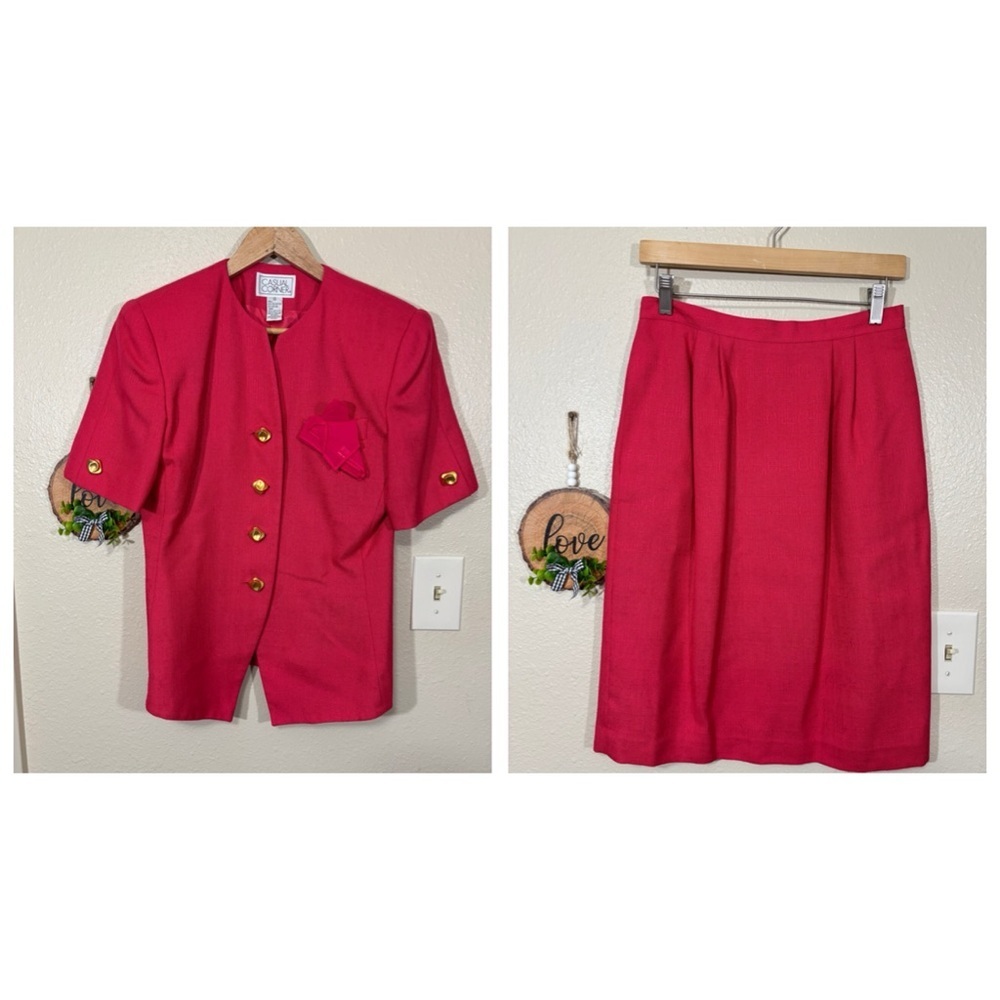 Casual Corner Vintage Elegant Hot Pink Women's Skirt Set Size 10